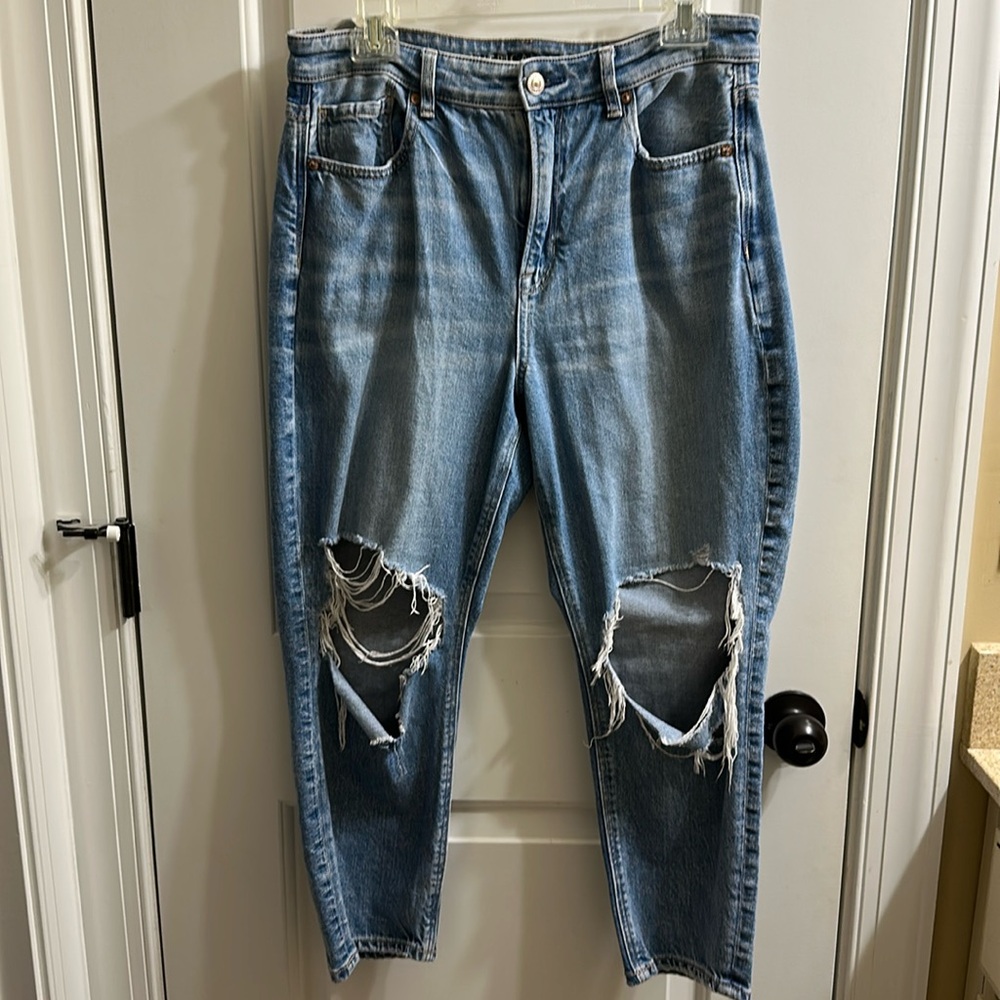 American Eagle X-Short Strigid Heavily Distressed Mom Jean